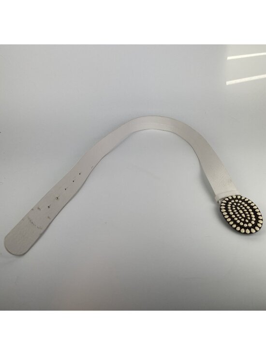 Doncaster Accessories - Doncaster White Italian Leather Belt w/ Stone & Brass Buckle – Size Small